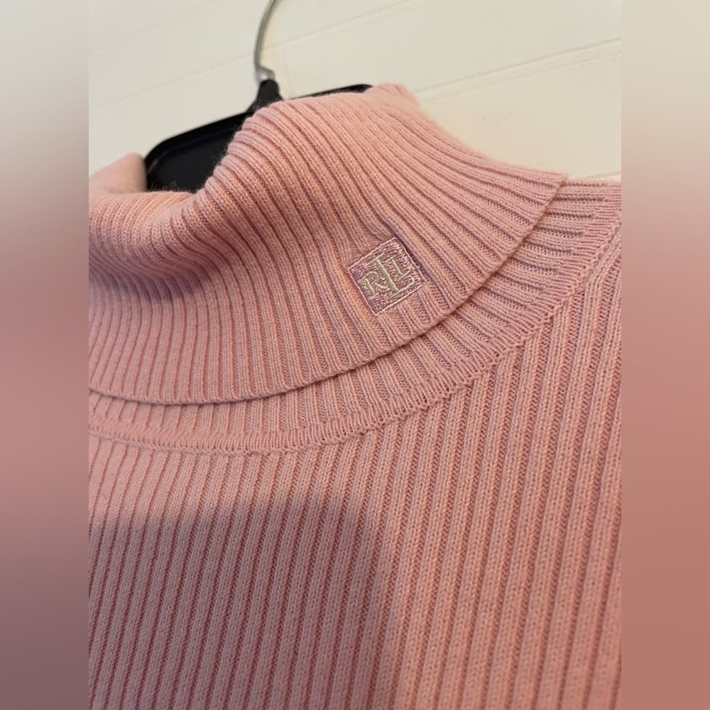 Ralph Lauren Pink Turtleneck Sweater Size Large 100% Cotton Vintage - Picture 3 of 6